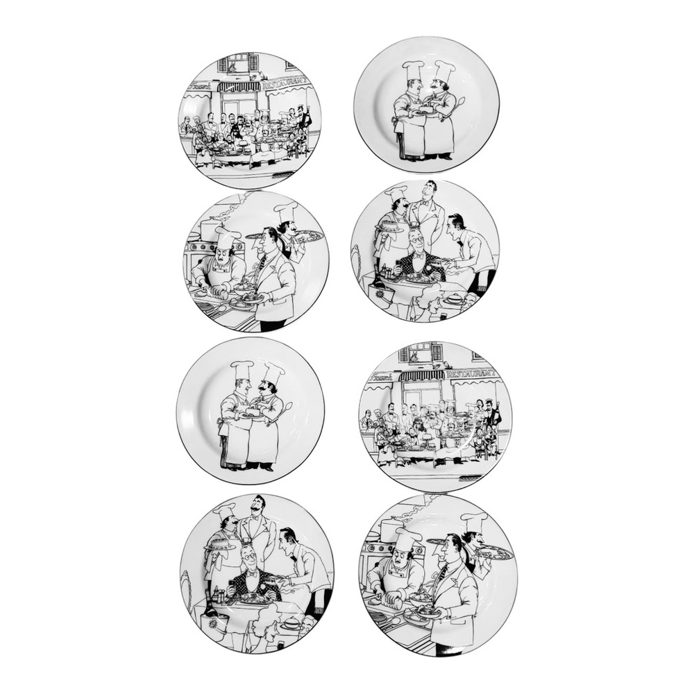 Epoch Collection LE RESTAURANT 8” Salad Plates Chef Restaurant Scenes SET OF 4 - Picture 3 of 10